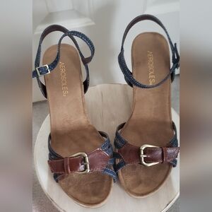 Aerosoles Women's Brown and Blue Wedge Sandle